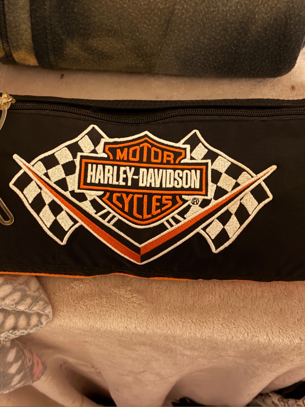 Harley-Davidson Black and Orange Roll Up Blanket